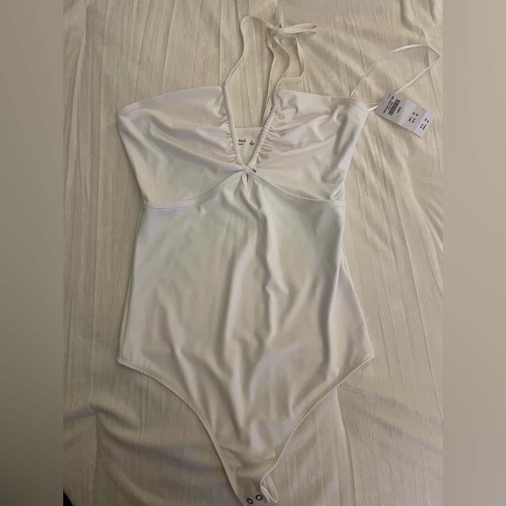 Abercrombie & Fitch White Halter Ruched Bodysuit